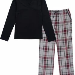 La V La-V Pyjamasets Voor Dames Met Geruite Flanel Broek Grijs/ Zwart S -Pyjama-S-Dames Winkel 550x670 1