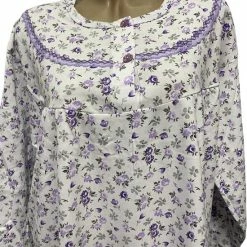 Merkloos Dames Flanel Nachthemd Lang Model Met Bloemenprint XXL Wit/paars -Pyjama-S-Dames Winkel 550x675