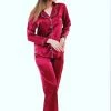 Merkloos Satijn Dames Pyjama Set Bordeaux Maat L
