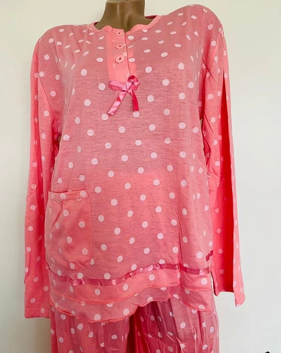Merkloos Dames Pyjamaset Met Stippen M Wit/roze 2 Merkloos Dames Pyjamaset Met Stippen M Wit/roze - Afbeelding 2