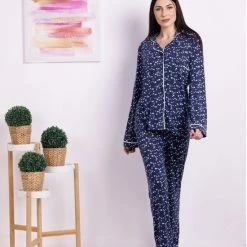 VANILLA - Stars Dames Pyjama - Pyjamasets - Viscose - Donkerblauw - 1518 - M
