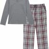 La V La-V Pyjamasets Voor Dames Met Geruite Flanel Broek Grijs L