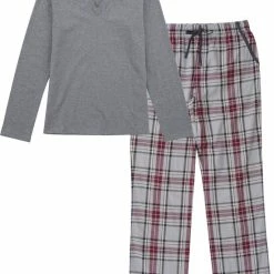 La V La-V Pyjamasets Voor Dames Met Geruite Flanel Broek Grijs L