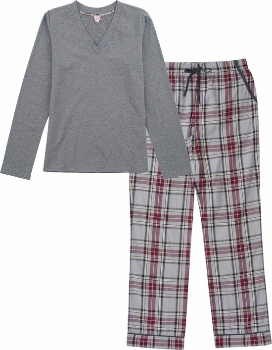 La V La-V Pyjamasets Voor Dames Met Geruite Flanel Broek Grijs L 1 La V La-V Pyjamasets Voor Dames Met Geruite Flanel Broek Grijs L