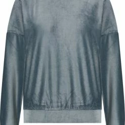Hunkemöller Dames Nachtmode Top Met Lange Mouwen Velours Rib - Grijs - Maat L