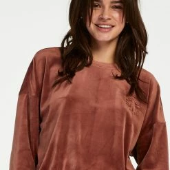 Hunkemöller Dames Nachtmode Velours Top - Bruin - Maat M -Pyjama-S-Dames Winkel 550x711