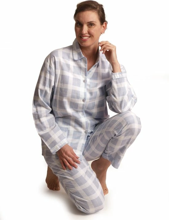 Lunatex Dames Pyjama Flanel | MAAT L | Ruit | Grijsblauw 2 Lunatex Dames Pyjama Flanel | MAAT L | Ruit | Grijsblauw - Afbeelding 2