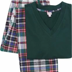 La V La-V Pyjamasets Voor Dames Met Geruite Flanel Broek Groen M -Pyjama-S-Dames Winkel 550x724 3