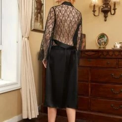 Merkloos Dames Satijn Pyjama Nachtkleding/ Gewaad - Sexy Lingerie - Kimono/ Nachtjapon - Elegant Satijn/ Vlak/ Kant Ochtendjas - Gewaad Of Nachtjurk - Nachthemd - Maat M -Pyjama-S-Dames Winkel 550x733 18