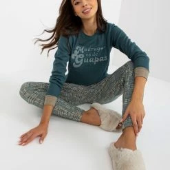 Merkloos Berrak Dames Huispak - Pyjama Dames Volwassenen - Pyjama - Pyjama Dames - Dames Pyjama -Maat L - Petrol