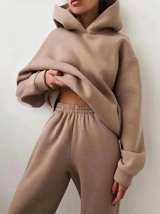 Merkloos Comfortabel Zacht Huispak Tweedelige Set Vrouwen Trainingspak Oversized Dames Joggingpak Kleur Khaki Maat L 1 Merkloos Comfortabel Zacht Huispak Tweedelige Set Vrouwen Trainingspak Oversized Dames Joggingpak Kleur Khaki Maat L