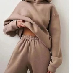 Merkloos Comfortabel Zacht Huispak Tweedelige Set Vrouwen Trainingspak Oversized Pak Broekpakken Vrouwelijke Sweatshirt Effen Sport Hoodie Sportkleding Dames Mode Joggingpak 2022 Kleur Blauw Maat S -Pyjama-S-Dames Winkel 550x735