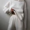 Merkloos Comfortabel Zacht Huispak Tweedelige Set Vrouwen Trainingspak Oversized Pak Broekpakken Vrouwelijke Sweatshirt Effen Sport Hoodie Sportkleding Dames Mode Joggingpak 2022 Kleur Wit Maat S