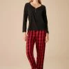 Merkloos Suwen- Dames Pyjama Set Zwart/Rood Geruite Maat S