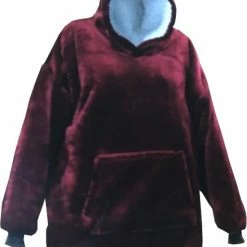Merkloos Hoodie Deken, Fleece Deken, In Mooie Warme Wijnrode Kleur.