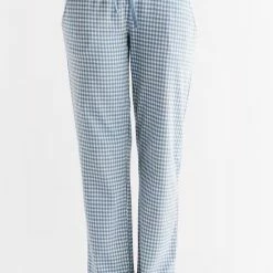 Merkloos Pyama Broek Dames, Super Comfortabele Jacquardbroek In Denimblauw. Maat L. Loungewear.