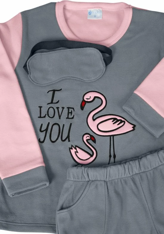 UNIFICATO Dames Pyjamaset - Huispak - Fleece - Grijs - Maat L 2 UNIFICATO Dames Pyjamaset - Huispak - Fleece - Grijs - Maat L - Afbeelding 2