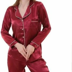 Merkloos Satijn Dames Pyjama Set Bordeaux Maat M -Pyjama-S-Dames Winkel 550x785 1
