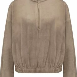 Hunkemöller Dames Nachtmode Top Met Lange Mouwen Velours - Bruin - Maat M