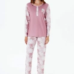 Pijadore - Grote Maten Dames Pyjama Set, Lange Mouwen, Roze - 2XL