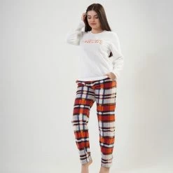 Vienetta - Dames Fleece Pyjama Set, Lange Mouwen, Wit - S