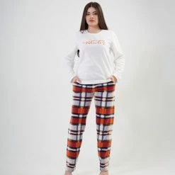 Vienetta - Dames Fleece Pyjama Set, Lange Mouwen, Wit - S -Pyjama-S-Dames Winkel 550x794 3