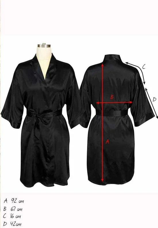 Merkloos Badjas Kimono Satijn Dames -100% Polyester Satijn – Zwarte Kamerjas - One Size (36-42) 2 Merkloos Badjas Kimono Satijn Dames -100% Polyester Satijn – Zwarte Kamerjas - One Size (36-42) - Afbeelding 2
