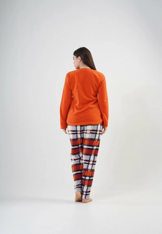 Vienetta - Dames Fleece Pyjama Set, Lange Mouwen, Oranje - L 2 Vienetta - Dames Fleece Pyjama Set, Lange Mouwen, Oranje - L - Afbeelding 2