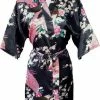 TA-HWA - Dames Kimono Kort - Met Pauw Motief - Zwart - One Size