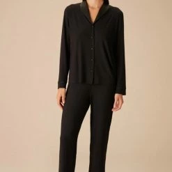 Merkloos Suwen- Viscose Dames Pyjama Set -Homewear -Satijn Zwart Maat M