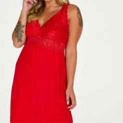 Hunkemöller Nachtmode Dames Slipdress Nora Lace - Rood - Maat 3XL -Pyjama-S-Dames Winkel 550x810 3