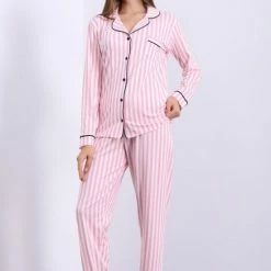 Merkloos Katoen-Satijn Dames Pyjamaset Roze Maat M