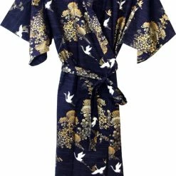 TA-HWA - Japanse Kimono - Dames Yukata - Donkerblauw - Met Kraanvogels - One Size