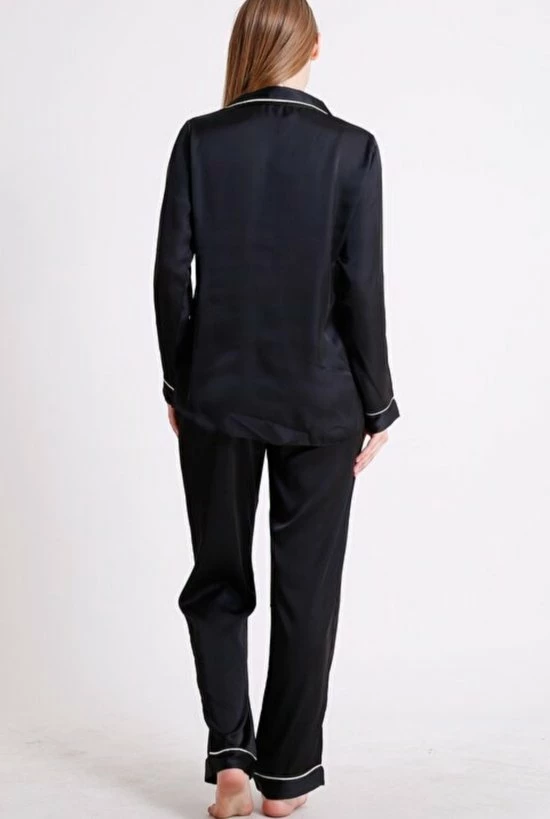 Merkloos Satijn Dames Pyjama Set Zwart Maat S 3 Merkloos Satijn Dames Pyjama Set Zwart Maat S - Afbeelding 3