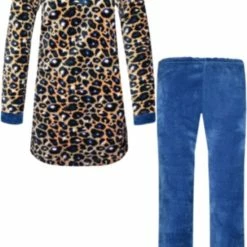 Merkloos Dames Fleece Huispak Met Zakken En Ritsje Met Capuchon XL Blauw/bruin