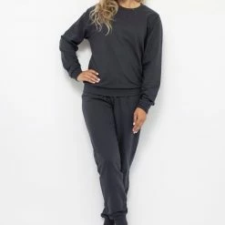 Merkloos Joggingpak Dames, Huispak Dames Antraciet Grijs - Maat M