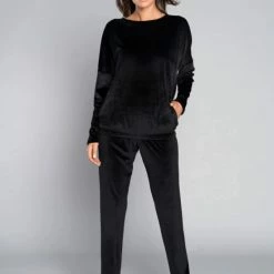 Italian Fashion Juga| Warme Winter Pyjama Dames Fleece | Lange Mouw Lange Broek | Zwart | KORTING | SALE M