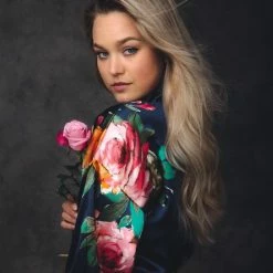 Merkloos Dames Kimono Satijn , Blauw Met Bloemen, Lang Model, One Size, Luxe Cadeau Vrouw -Pyjama-S-Dames Winkel 550x824 24