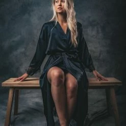 Merkloos Kimono Deep Black Van Heerlijk Satijn - Dames Badjas - Lang Met Kant - Kleur Zwart - Luxe Cadeau Vrouw -Pyjama-S-Dames Winkel 550x824 25