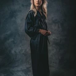 Merkloos Kimono Deep Black Van Heerlijk Satijn - Dames Badjas - Lang Met Kant - Kleur Zwart - Luxe Cadeau Vrouw -Pyjama-S-Dames Winkel 550x824 28