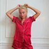 Gooddy Fashion Dames Satijnen Dames Pyjama Setje Rood - Maat M