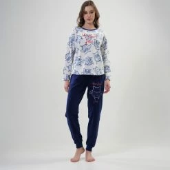 Vienetta - Dames Fleece Pyjama Set, Lange Mouwen - M