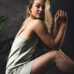 Merkloos Slipdress / Nachthemd Satijn Dames, Groen, Soft Touch AA Kwaliteit, Maat S/M, Cadeau Vrouw -Pyjama-S-Dames Winkel 550x824 78