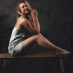 Merkloos Slipdress / Nachthemd Satijn Dames, Groen, Soft Touch AA Kwaliteit, Maat S/M, Cadeau Vrouw -Pyjama-S-Dames Winkel 550x824 83