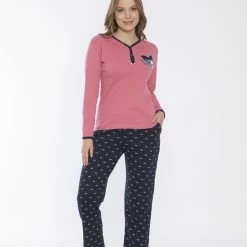 Merkloos Sophia Mila Dames Luxe Pyjama | 2-delige Set | Lange Mouwen | Pyama Dames Volwassenen | Lange Mouw | Blouse | Katoen | Pyjama Dames | Maat S