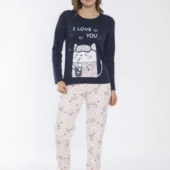 Merkloos Sophia Mila Dames Luxe Pyjama | 2-delige Set | Lange Mouwen | Pyama Dames Volwassenen | Lange Mouw | Blouse | Katoen | Pyjama Dames | Maat M