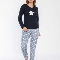 Merkloos Sophia Mila Dames Luxe Pyjama | 2-delige Set | Lange Mouwen | Pyama Dames Volwassenen | Lange Mouw | Blouse | Katoen | Pyjama Dames | Maat M