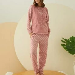 Merkloos Arcan | Dames Fleece Pyjama Set | Lange Mouwen | Roze | S