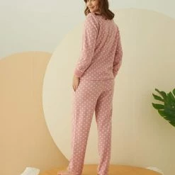 Merkloos Arcan | Dames Fleece Pyjama Set | Lange Mouwen | Roze | S -Pyjama-S-Dames Winkel 550x825 190