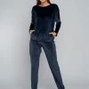 Italian Fashion Juga| Warme Winter Pyjama Dames Fleece | Lange Mouw Lange Broek | Marineblauw | KORTING | SALE S